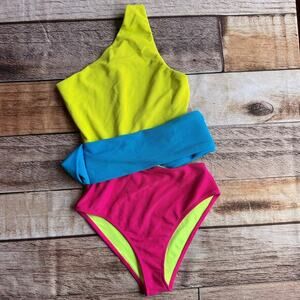 Beach Riot Swimsuit One Piece Carlie‎ Retro Brights Colorblock XS Beach Vacation